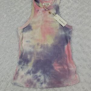 Heartloom Womens Tank Top Racer Back High Neck Ribbed Knit Tie Dye Pink XS